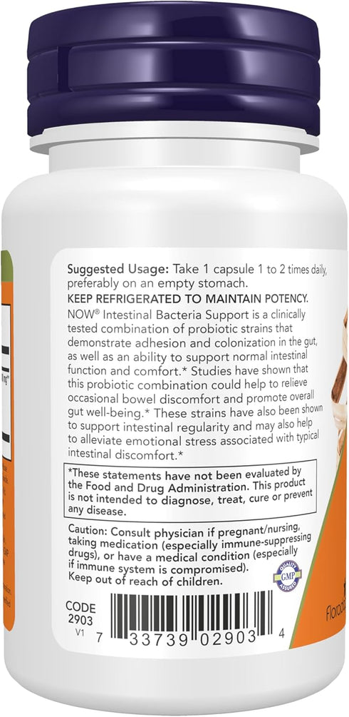 NOW Intestinal Bacteria Support, 60 Veg Capsules, Clinically Validated Probiotic for Regularity