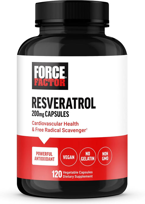 FORCE FACTOR Resveratrol Supplement, 120 Vegetable Capsules - Support Heart Health with Antioxidants & Japanese Knotweed