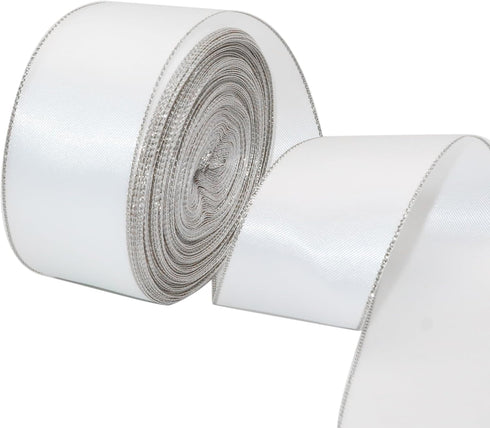 David Accessories Satin Ribbon with Silver Edges, 1.5 Inch Wide, 20 Yards for Gift Wrapping, DIY Crafts, Christmas Decor