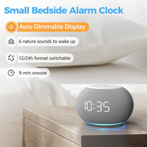 Reacher Auto-Dimmable Sound Machine Alarm Clock with Night Light, 20 Soothing Sounds, Sleep Timer
