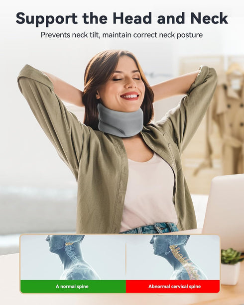 Neck Brace Cervical Collar for Sleeping, Soft Foam Wraps for Cervical Spine Pressure Relief - Grey (15.8-18.1 Inch)
