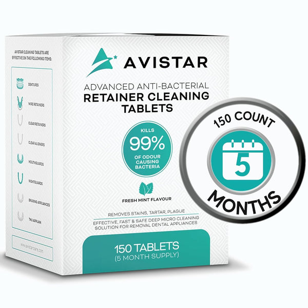 Retainer Cleaner Tablets, Mint Flavor Denture Cleaning Tablets & Invisalign Cleaner, 150 Count for Oral Dental Care