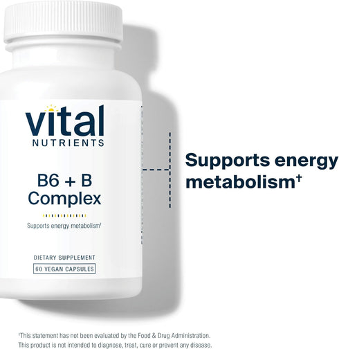 Vital Nutrients Vitamin B6 + B Complex, Vegan Methylated B Vitamins, 60 Capsules
