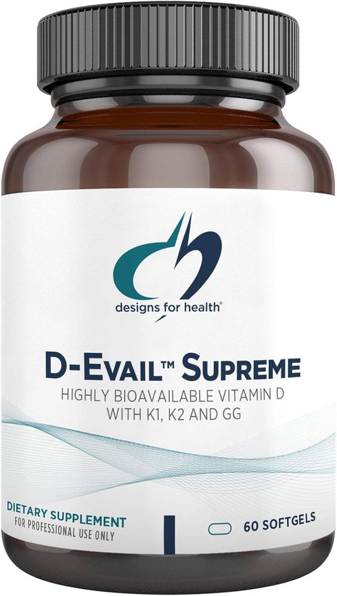 Designs for Health D-Evail Supreme - 5,000 IU Vitamin D3 with VIT K (K1, K2 as MK-4) + GG - Immune, Bone,