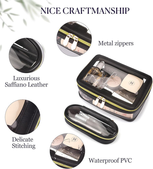 Travel Clear Makeup Bag Set, Portable Cosmetic Bag for Women, Clear Toiletry Bag with Zipper
