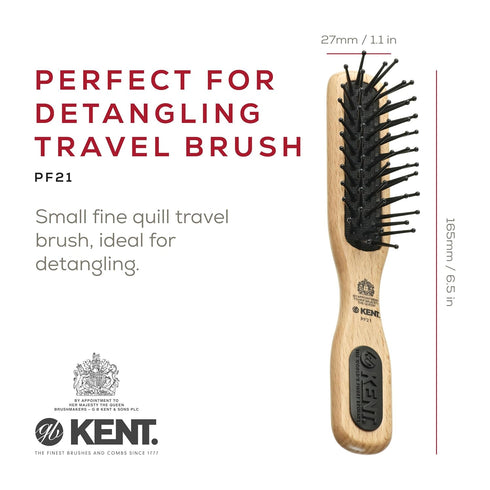 Kent PF21 Narrow Cushion Paddle Brush, Taming Fine Pins, Detangling Long, Thick and Curly Hair, Made in England