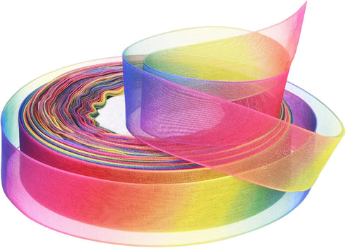 Rainbow Sheer Organza Chiffon Ribbon for Gift Wrapping, Crafts, Party Decoration, 50 Yards (1 Inch) by Hapeper