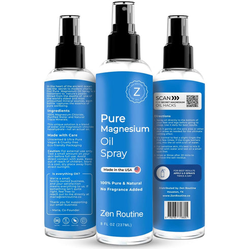 Set Zen Routine Magnesium Spray + Lotion Relaxing & Soothing Body Care for Daily Use Unscented, Non-Greasy, Less Itch