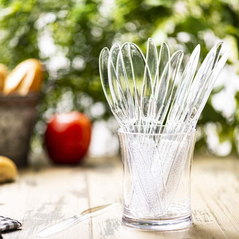 Comfy Package 100 Pack Clear Plastic Knives - Heavy Duty Disposable Silverware for Parties, Weddings, and Events