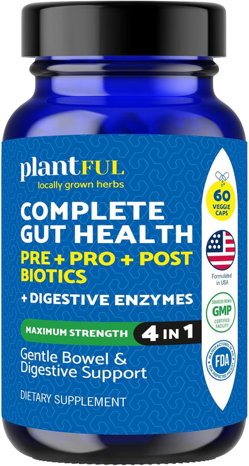 4-in-1 Pre Post Probiotics & Digestive Enzymes, 60 Non-GMO Capsules, Complete Gut Health & Digestive Support for Women