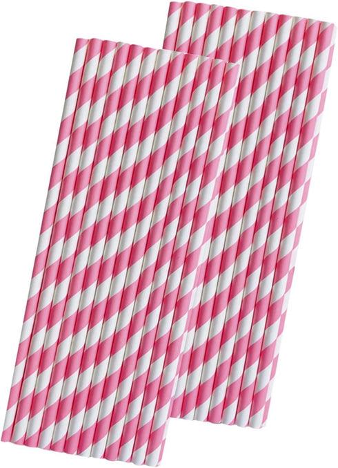 Stripe Paper Straws, Pink White, Valentine Birthday Party Supply, 7.75 Inches, Pack of 50, Outside the Box Papers