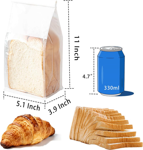 Roppolo 50 5.1 3.9 11 Inch Packing Pcs Bread Bags for Homemade Breads, x x Small White Bakery Bags with Tin Tie, Cotton