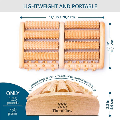 TheraFlow Foot Roller for Plantar Fasciitis Relief and Neuropathy Pain Relief for Feet - Wooden Foot Massager Roller