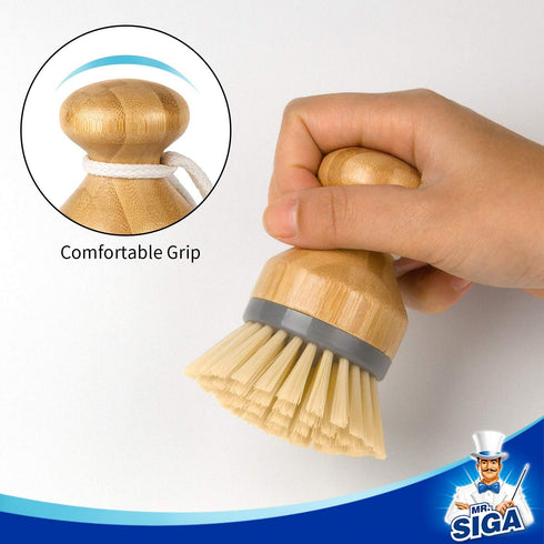 Pack 2 MR.SIGA Bamboo Palm Brush, Scrub Brush for Dishes Pots Pans Kitchen Sink Cleaning