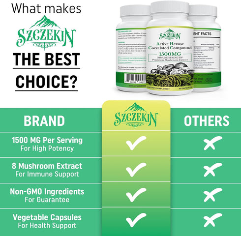 Active Hexose Correlated Compound 1500 mg Supplement - Natural 8 Mushroom Extract for Immune System & Liver Function,