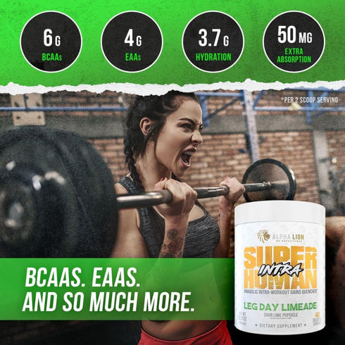 ALPHA LION Superhuman Intra Workout Powder, Amino Acids Drink, Muscle Recovery Supplement, BCAA Powder, Lime Flavor