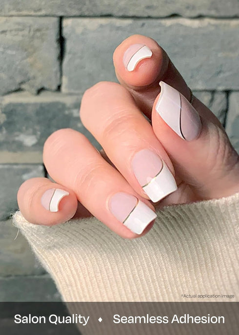 ohora Semi Cured Gel Nail Strips (N Sylph) - White French, Works with Any UV/LED Lamps, Salon-Quality