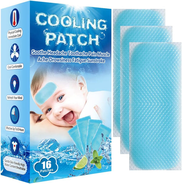 16 Sheets Baby Cool Pads for Kids - Fever Discomfort & Pain Relief, Cooling Relief Fever Reducer, Pack of 16