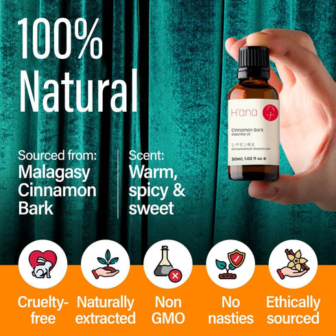 H’ana Cinnamon Bark Essential Oil for Diffuser, 100% Natural Oil for Skin, Aromatherapy, Bath Bombs & Candles - 1 fl oz