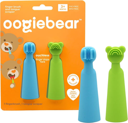 oogiebear Baby Finger Brush & Tongue Scraper, Soft Silicone, BPA-Free, Gentle Oral Care for Infants