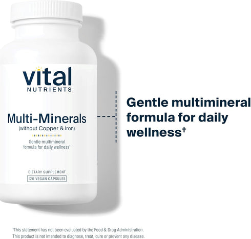 Vital Nutrients Multi-Minerals, Vegan Daily Multimineral, 120 Capsules, No Copper or Iron