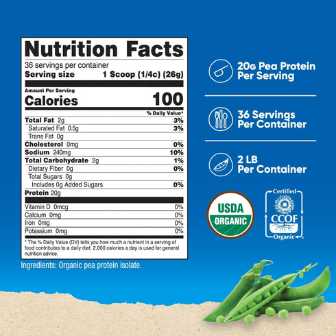 Nutricost Organic Pea Protein Isolate Powder - 2LBS - Unflavored, Certified USDA Organic, Gluten Free