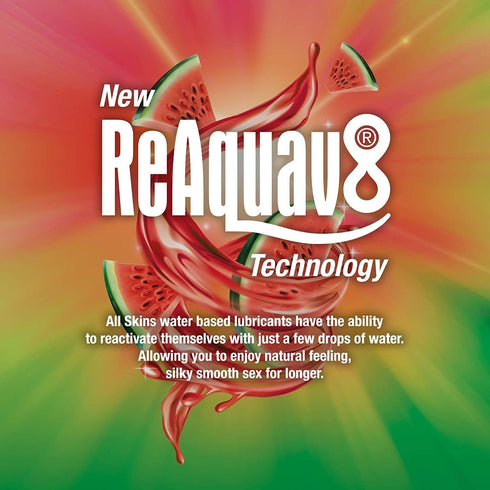 Reaquav8 4.4 Oz (130ml) Skins Watermelon Flavoured Water Based Condom Compatible Lubricant with Technology Fl