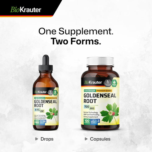 BIO KRAUTER Goldenseal Root Capsule 700 mg, 100 Vegan Golden Seal Powder Caps for Respiratory & Digestive Support
