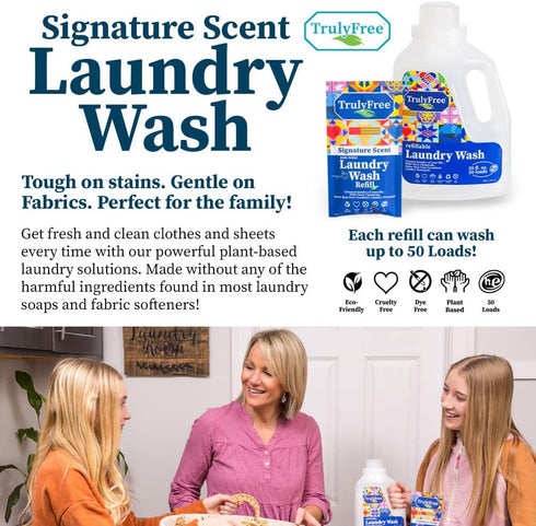 Laundry Detergent for Sensitive Skin, Plant-Based, Gentle & Safe for Baby Clothes, 50 Loads, Includes 1 Refillable