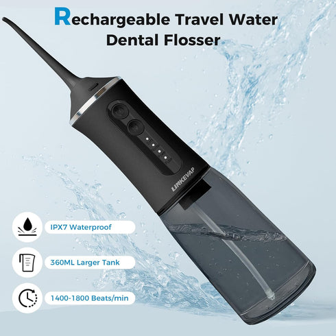 LINKEVAP Pick,360ML Cleaner,IPX7 Water Flosser for Teeth Rechargeable Travel Oral Irrigator Waterproof Daily Dental