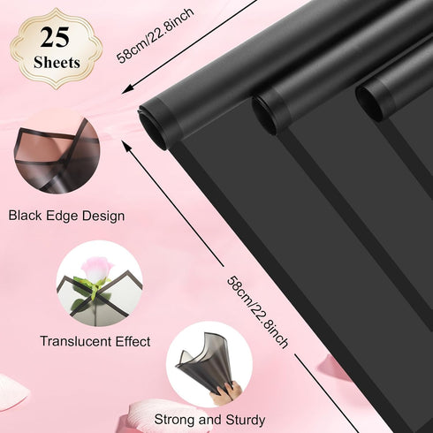 25 Sheets Bouquet Wrapping Paper Black Flower Wrapping Paper Waterproof Floral Wrapping Paper Florist Supplies for Wedding Birthday Party Gift Box Packaging DIY Crafts