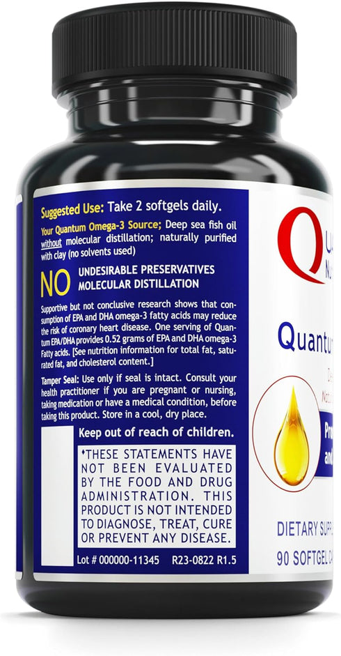 Quantum Nutrition Labs EPA DHA Fish Oil Softgels - Omega 3 Supplement, High Quality Omega 3 Fatty Acids, 90 Softgel