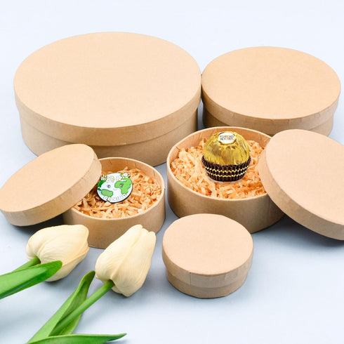 WANDIC 5 Pcs Kraft Paper Nested Boxes, Assorted Size Round Mini Gift Boxes with Lids for Wedding Birthday Jewelry