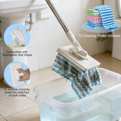 Mmxhn 10 360 Mini Mop Snap Grip with Reusable Pads, Quick Release Wet Dry Floor Cleaner Mop, Swivel Head Lightweight