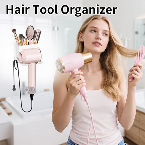 Hair Dryer Holder Wall Mounted, Hair Tools Organizer, Bathroom Space-Saving Blow Dryer Organizer Curling Irons Storage