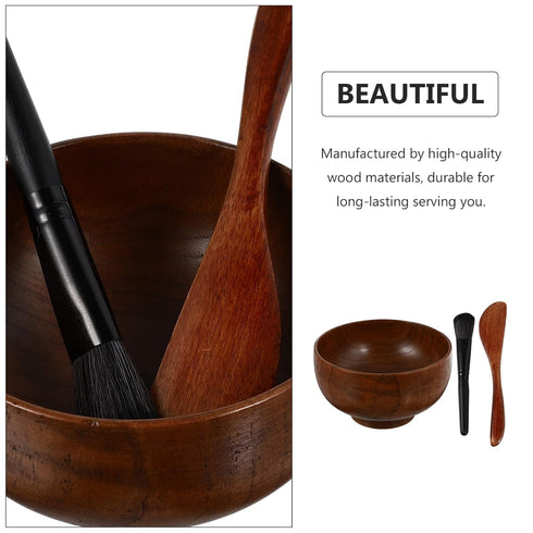 Wood Face Mask Mixing Bowl Set for Ladies, DIY Vintage Facial Skincare Clay Mixing Kit with Mask Spoon and Spatula Brush