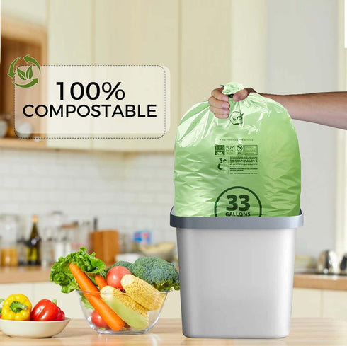 Lokingrise 30-33 1.57 124.92 30 D6400, Gallon Compostable Trash Bags with Flat-Top, Heavy Duty Extra Thick Mil, Liter