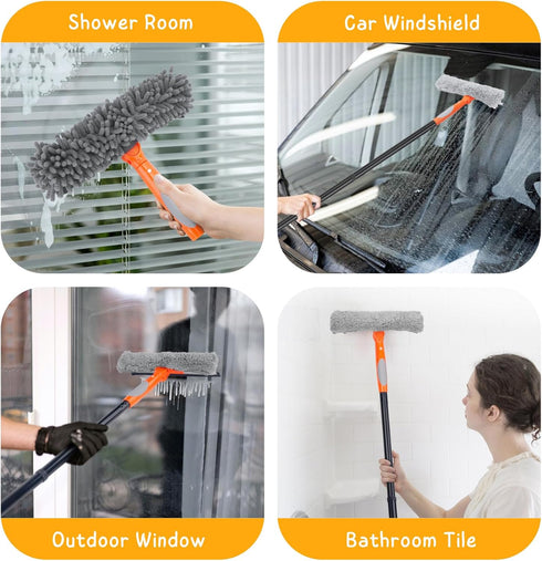 Window Cleaner Tool for Home, 59.5'' Squeegee Kit for Glass, Car Windshield, Mirror, Shower Door Cleaning