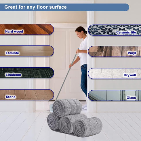 Replacement Microfiber Mop Pads, 4 Pack 18''x5'' Wet Dry Floor Cleaning Pad Compatible with Bona Floor Care System