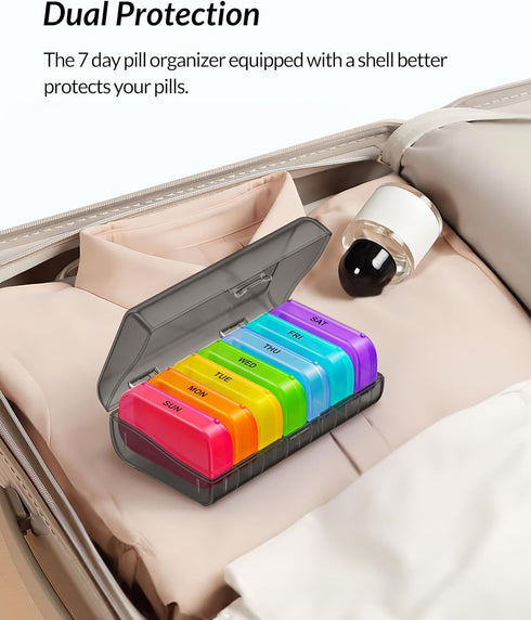 ZIKEE 7 Packs Extra Large Pill Organizer, Portable 7 Day Pill Box for Medication, Vitamin, Fish Oil, Black
