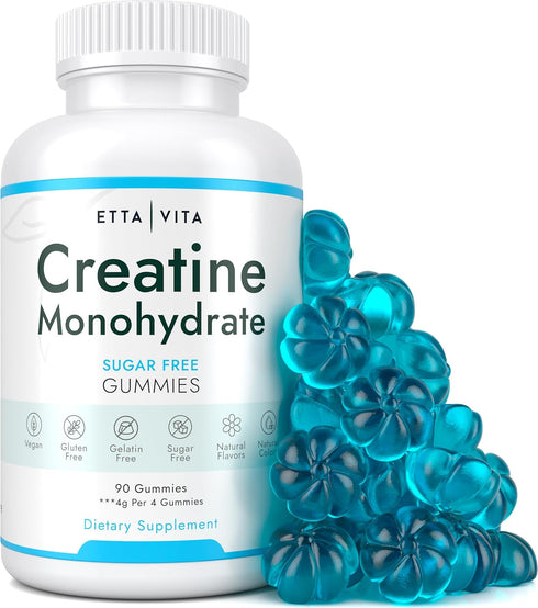 Sugar-Free Creatine Monohydrate Gummies (1g/Gummy) for Muscle Support, Energy, Cognitive Function - Non-GMO, Vegan