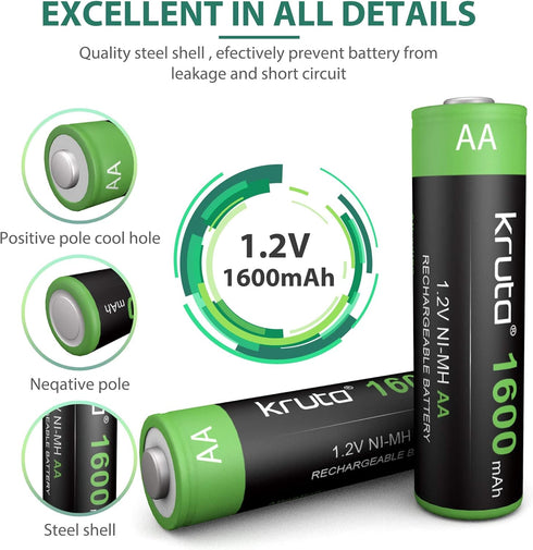Solar Lights Batteries AA 1600mah High Capacity 1.2V Ni-MH Rechargeable AA Solar Battery for Outdoor Solar Lights, Battery String Lights, TV Remotes, Wireless Mouses, Radio, Flashlight