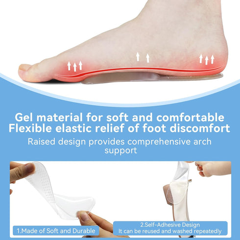 Arch Support Shoe Inserts - MHBH Self-Adhesive Arch Pads for Flat Feet and Heel Pain, Gel Insoles for Men and Women (2