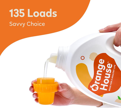 Orange House Liquid Laundry Detergent, Free and Clear, 135.3 Fl Oz, Natural Clean with Orange Oil, HE & Standard