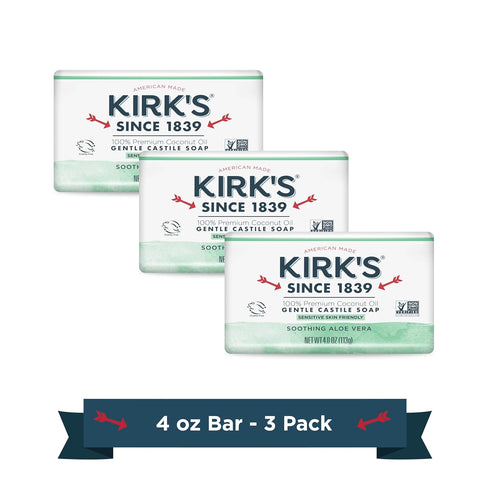 Kirk's Natural Original Coco Castile Soap with Aloe Vera, Pack of 3