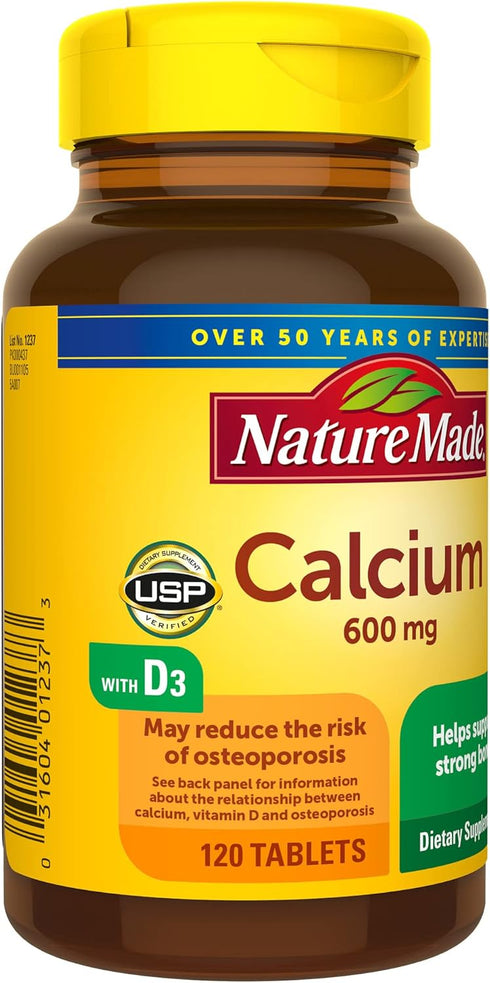 Nature Made Calcium 600 mg with Vitamin D3 - Dietary Supplement for Bone Support, 120 Tablets (Pack of 3)