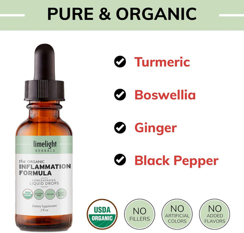 USDA Organic Liquid Turmeric, Boswellia & Ginger with Black Pepper - 60 Servings for Joint, Muscle, Heart Support