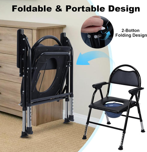 toxaaiwr Commode Commode 1 Folding Bedside Portable Shower Chair Padded Seat Bedside Toilet for Elderly and Disabled