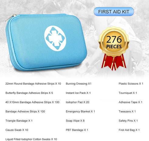 276PCS Small Travel First Aid Kit Supplies - Backpacking Essentials for Home Outdoor Adventure, Blue AMORNING