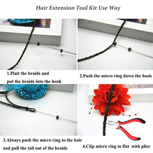 Orgrimmar Hair Extension Remove Pliers Pulling Hook with 500 PCS Micro Silicone Rings Bead Device Tool Kits for Hair
